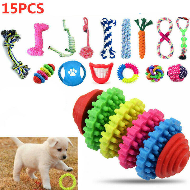 15-Pack Tough Dog Toys – Chew Ropes, Knots, Balls & Squeakers for Puppies