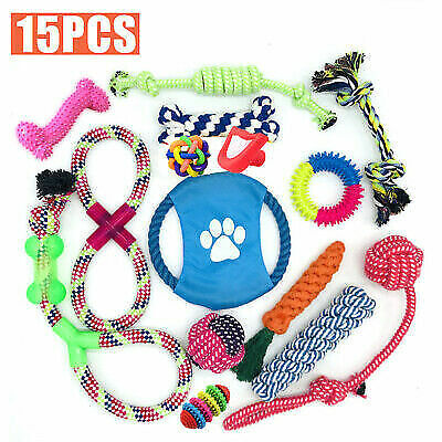 15-Pack Tough Dog Toys – Chew Ropes, Knots, Balls & Squeakers for Puppies