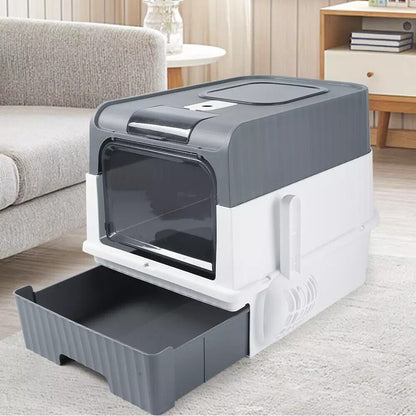 Large Grey Cat Litter Box – Drawer Design, Anti-Splash Potty Tray