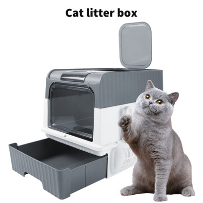 Large Grey Cat Litter Box – Drawer Design, Anti-Splash Potty Tray