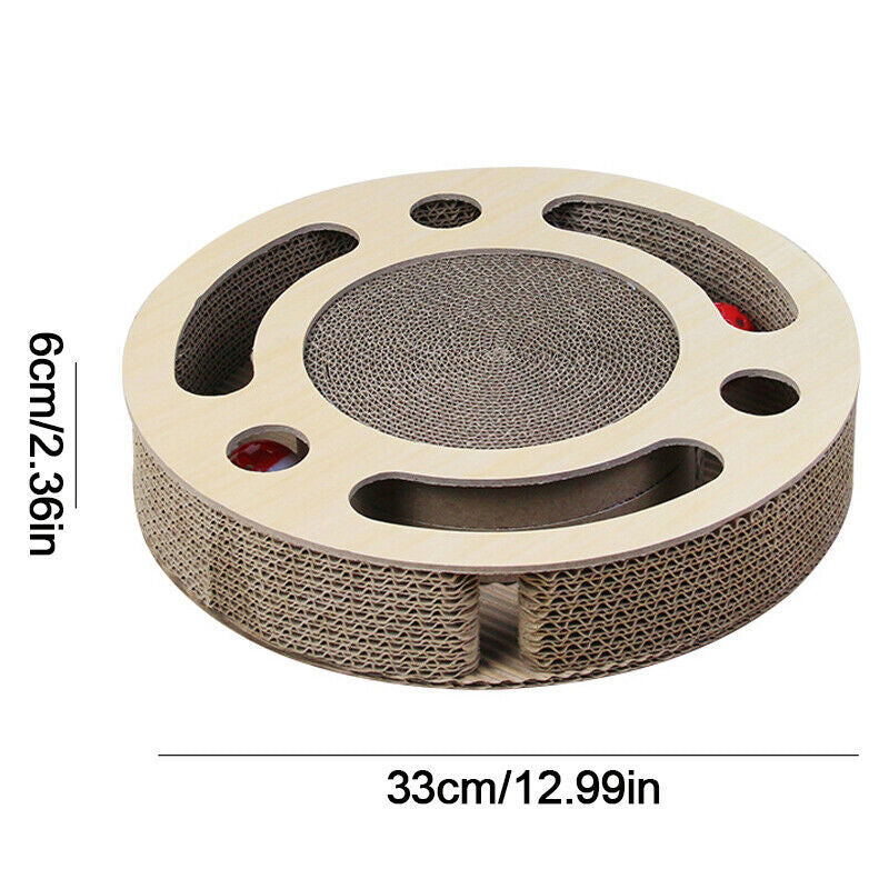 3-in-1 Cat Scratcher Toy – Round Corrugated Pad with Bell Ball
