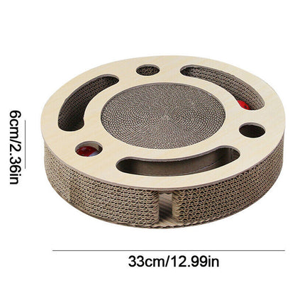 3-in-1 Cat Scratcher Toy – Round Corrugated Pad with Bell Ball