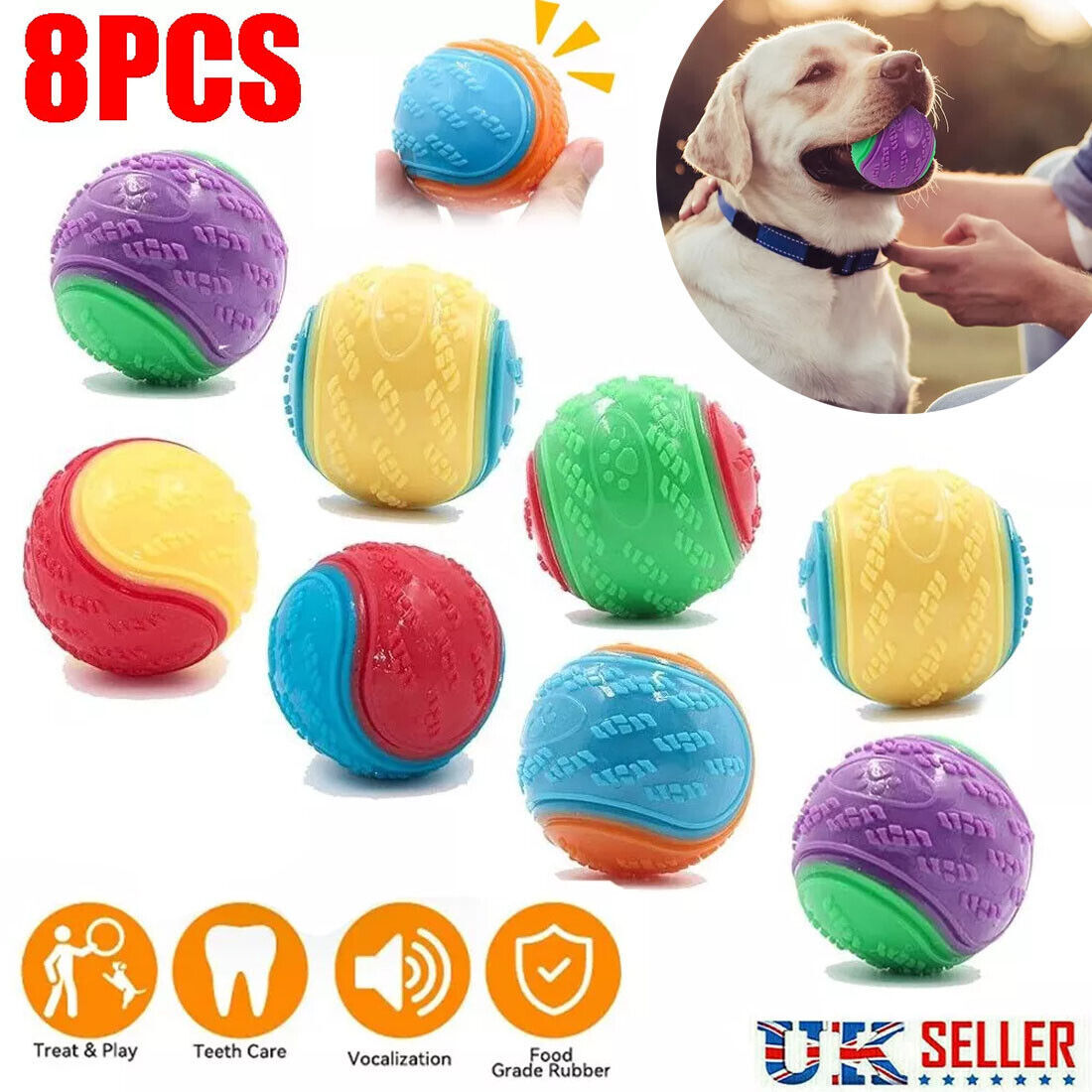 Scooby-Doo Dog Ball Set – 8 Durable Squeaky Balls for Play & Teeth Cleaning