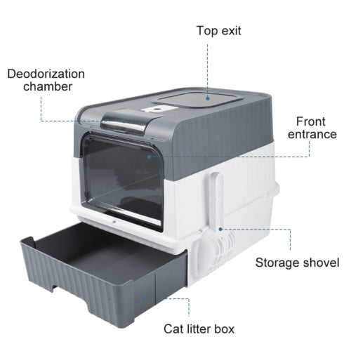 Large Grey Cat Litter Box – Drawer Design, Anti-Splash Potty Tray