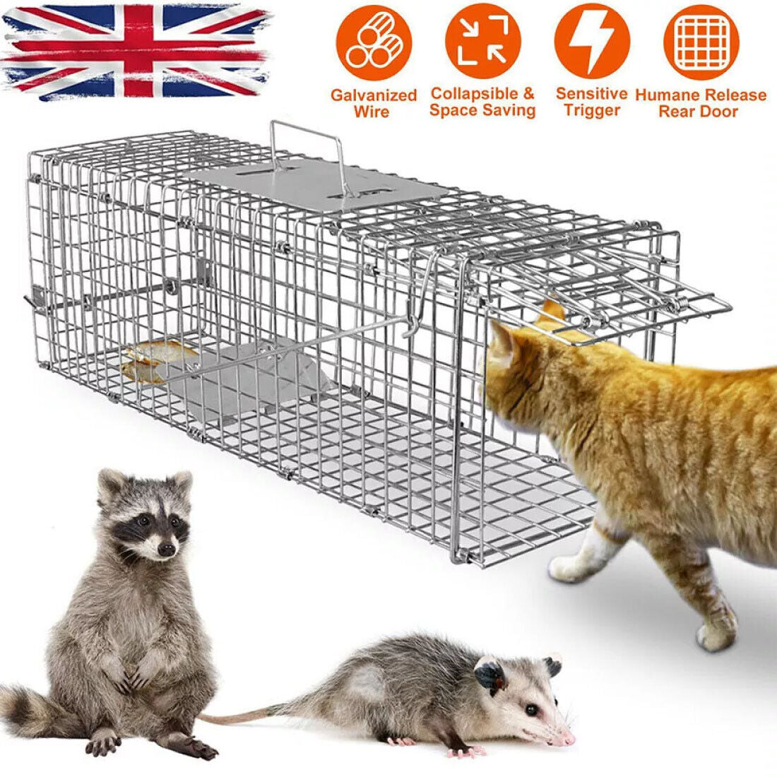 Heavy-Duty Folding Animal Trap – Humane Catch & Release for Cats, Raccoons & Pests