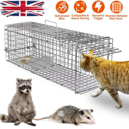 Heavy-Duty Folding Animal Trap – Humane Catch & Release for Cats, Raccoons & Pests