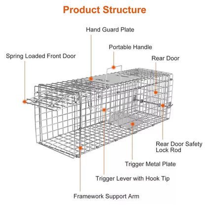 Heavy-Duty Folding Animal Trap – Humane Catch & Release for Cats, Raccoons & Pests