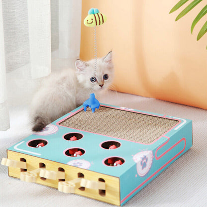 Whack-a-Mole Cat Toy with Scratching Board – Fun Play & Claw Care