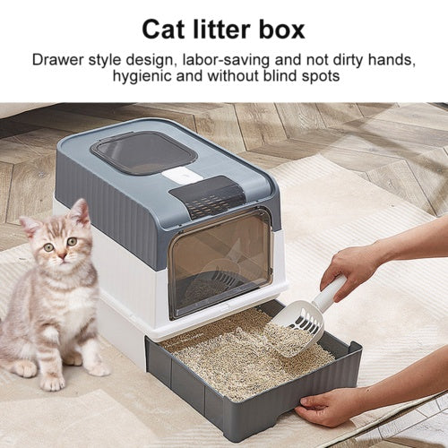 Large Grey Cat Litter Box – Drawer Design, Anti-Splash Potty Tray