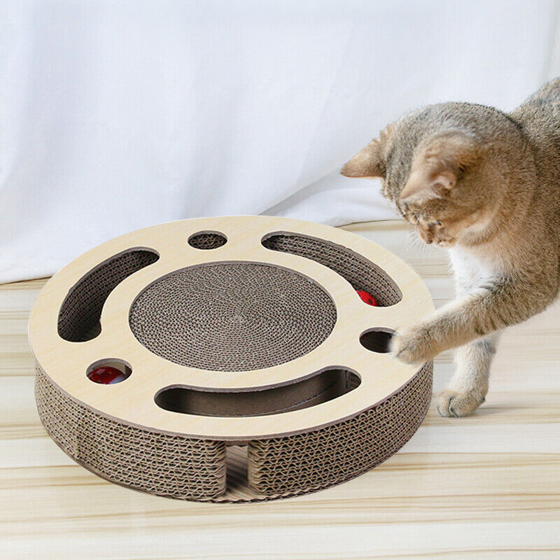 3-in-1 Cat Scratcher Toy – Round Corrugated Pad with Bell Ball