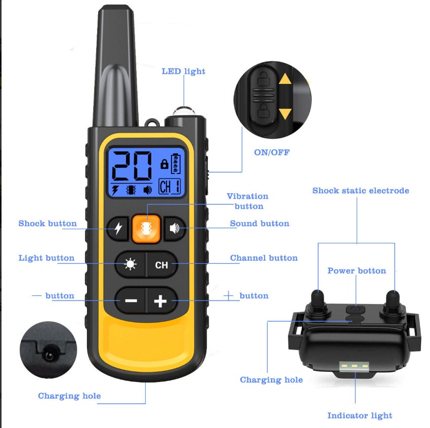 Rechargeable Dog Training Collar – Waterproof with Shock, Vibration & Sound (800m Range)