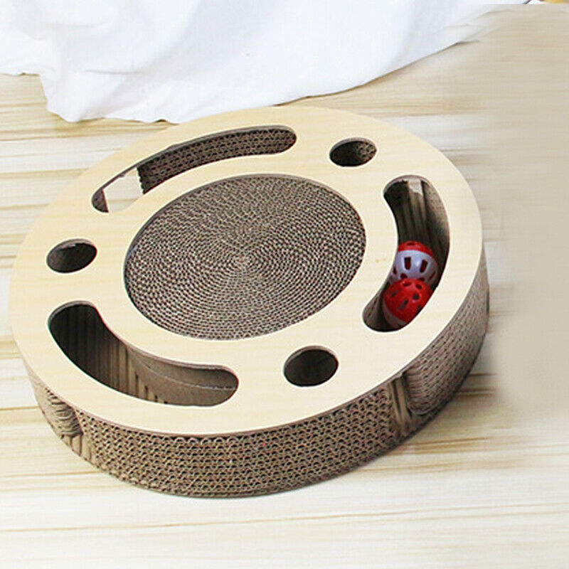 3-in-1 Cat Scratcher Toy – Round Corrugated Pad with Bell Ball