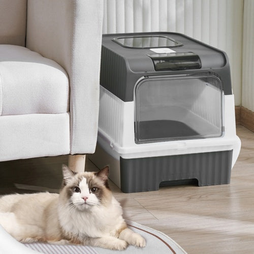 Large Grey Cat Litter Box – Drawer Design, Anti-Splash Potty Tray