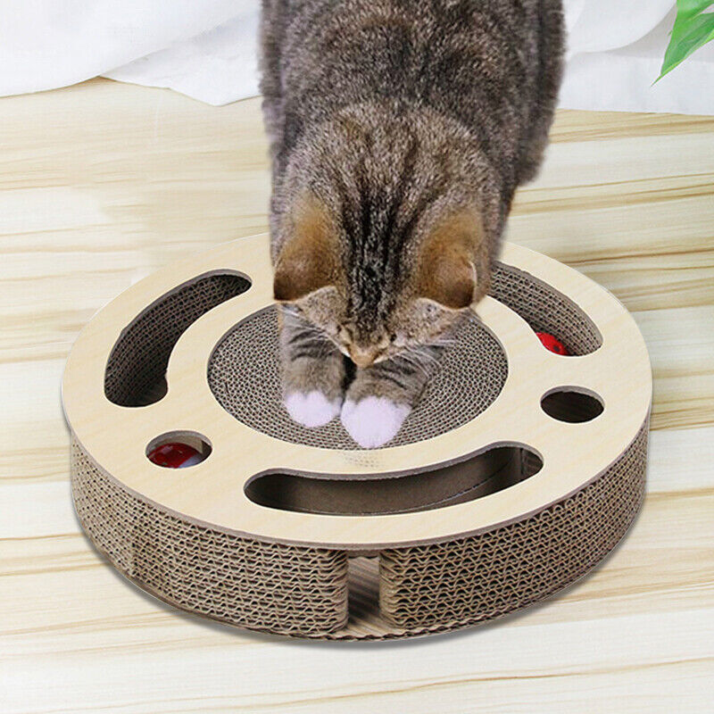 3-in-1 Cat Scratcher Toy – Round Corrugated Pad with Bell Ball