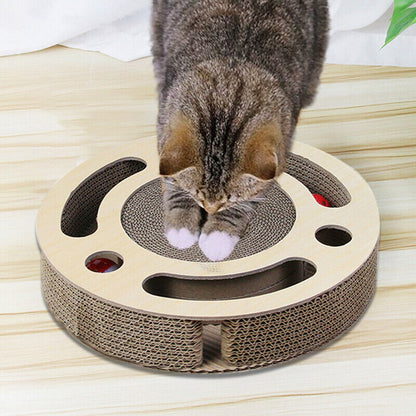 3-in-1 Cat Scratcher Toy – Round Corrugated Pad with Bell Ball