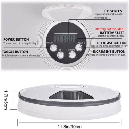 Automatic 6-Day Pet Feeder – Timed Food Dispenser for Dogs & Cats