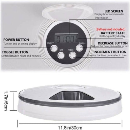 Automatic 6-Day Pet Feeder – Timed Food Dispenser for Dogs & Cats