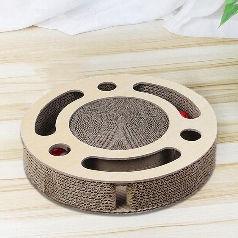 3-in-1 Cat Scratcher Toy – Round Corrugated Pad with Bell Ball