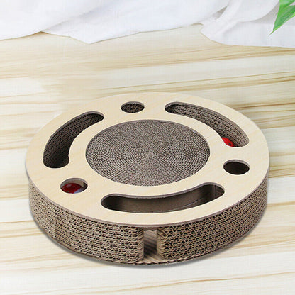 3-in-1 Cat Scratcher Toy – Round Corrugated Pad with Bell Ball